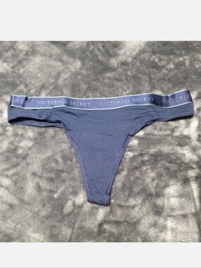Victoria's secret stretch cotton logo thong Panty BLUE LARGE